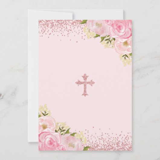 Meisje doopsel 1e Verjaardag Roos Gouden Blush Kaart (Achterkant)