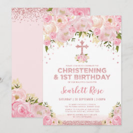 Meisje doopsel 1e Verjaardag Roos Gouden Blush Kaart