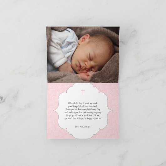 Meisje Doopsel gedicht dank u opmerking met foto Bedankkaart (Binnen)