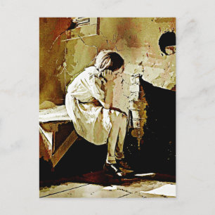  meisje door Fireplace Briefkaart