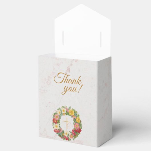 Meisje Dop Bloemen Marmer Goud Kruis Roos Krans Bedankdoosjes (Geopend)