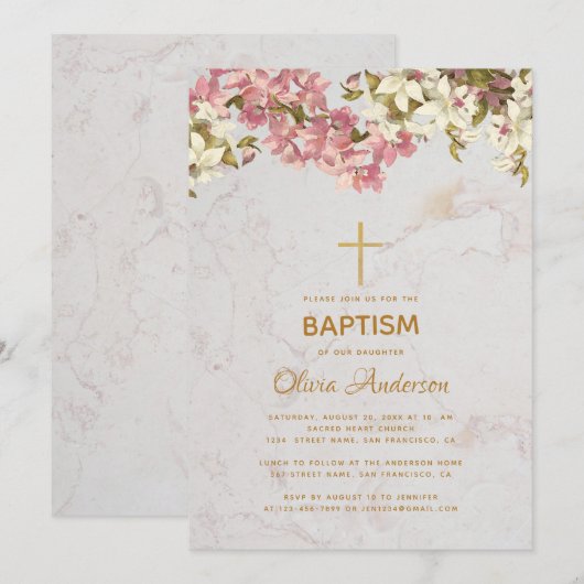 Meisje Dop Bloemen Roze Orchideeën Goud Kruis Marm Kaart (Voorkant / Achterkant)