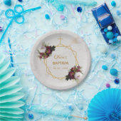 Meisje Dop Bourgondië Pioenrozen Marmer Goud Bloem Papieren Bordje (Feest)