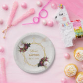 Meisje Dop Bourgondië Pioenrozen Marmer Goud Bloem Papieren Bordje (Feest)