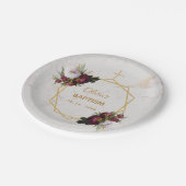 Meisje Dop Bourgondië Pioenrozen Marmer Goud Bloem Papieren Bordje (Gekanteld)