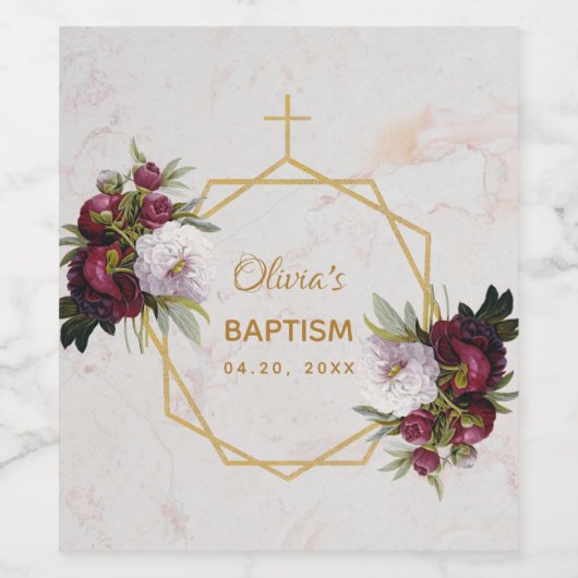 Meisje Dop Bourgondië Pioenrozen Marmer Goud Bloem Wijn Etiket (Enkel label)