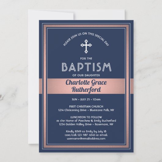 Meisje Dop Elegant Navy Blauw Roze Rose Goud Kaart (Voorkant)