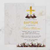 Meisje Dop Goud Cross Bourgondische Pioenen Marmer Kaart (Voorkant / Achterkant)