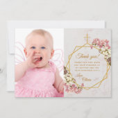 Meisje Dop Gouden Kruis Marmer Roze Witte Orchidee Bedankkaart (Voorkant)