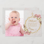 Meisje Dop Gouden Kruis Marmer Roze Witte Orchidee Bedankkaart (Voorkant / Achterkant)