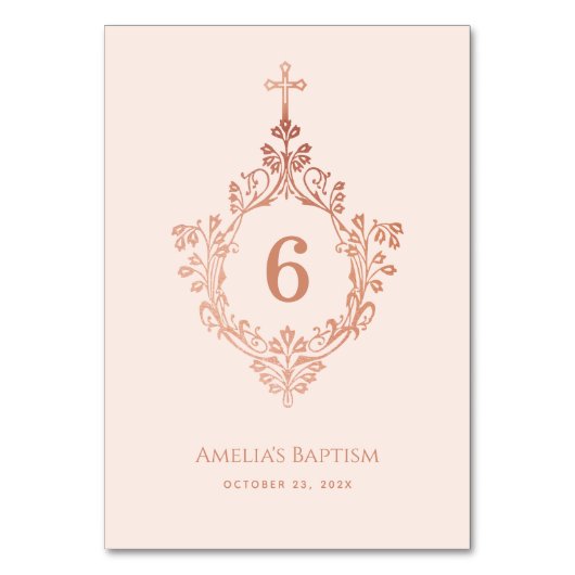 Meisje Dop Roze Elegant Roos Gouden Kruis op Crest Kaart (Achterkant)