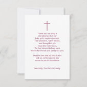 Meisje Dop Zegeningen Roze Kruis Damast Swirls Bedankkaart (Achterkant)