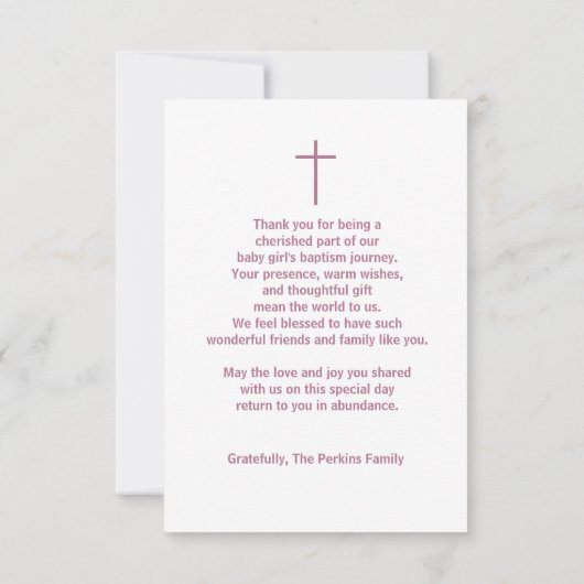 Meisje Dop Zegeningen Roze Kruis Damast Swirls Bedankkaart (Achterkant)