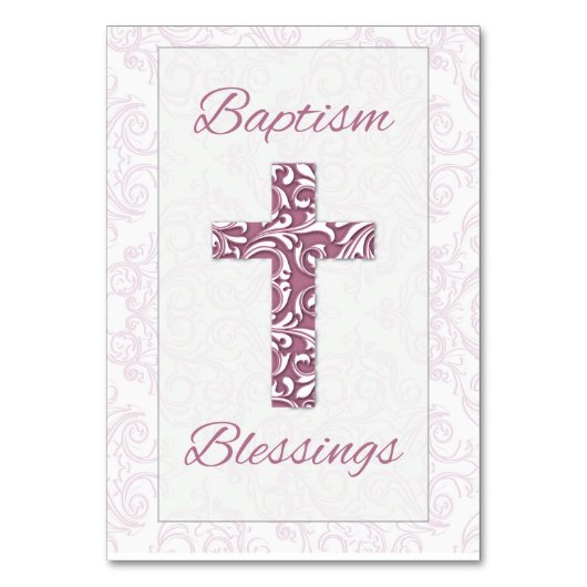 Meisje Dop Zegeningen Roze Kruis Damast Swirls Kaart (Voorkant)