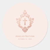 Meisje Dopen Roos Goud Roze  Kruis in Crest Ronde Sticker
