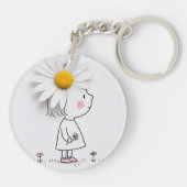 Meisje draagt een witte madeliefje op haar hoofd sleutelhanger (Achterkant)