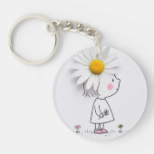 Meisje draagt een witte madeliefje op haar hoofd sleutelhanger (Voorkant)