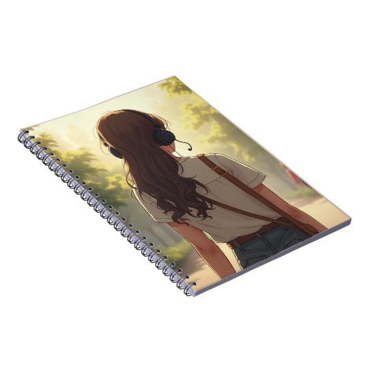 Meisje draagt emotionele koptelefoon notitieboek (Rechterzijde)