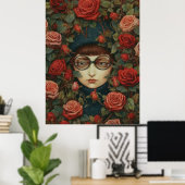 Meisje Dragen Goggles en Rozen Kunst Poster (Thuiskantoor)