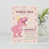 Meisje Drie-Rex Dinosaur Verjaardag Kaart (Staand voorkant)
