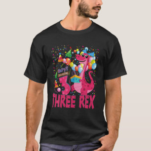 Meisje Drie Rex Verjaardag 3-jarige Dinosaurus Lie T-shirt