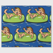 Meisje drijft in een binnenbuis cadeaupapier (Vlak)