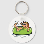 Meisje drijft in een binnenbuis sleutelhanger (Achterkant)