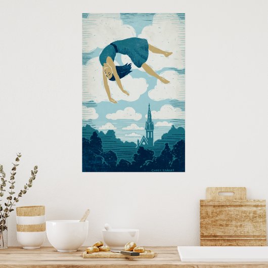 Meisje drijven in de lucht poster (Keuken)