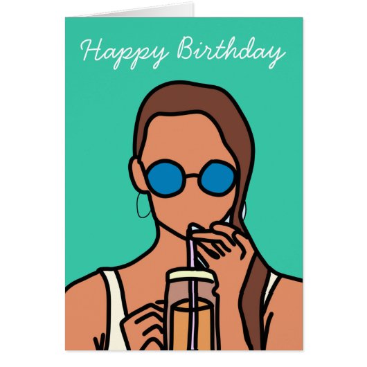 Meisje drink bubbelthee moderne tijd (Voorkant)