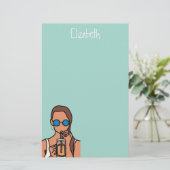 Meisje drink bubbelthee moderne tijd briefpapier (Staand voorkant)