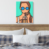 Meisje drink bubbelthee moderne tijd canvas afdruk (Insitu (Slaapkamer))