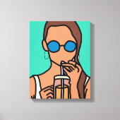 Meisje drink bubbelthee moderne tijd canvas afdruk (Voorkant)