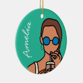 Meisje drink bubbelthee moderne tijd keramisch ornament (Rechts)