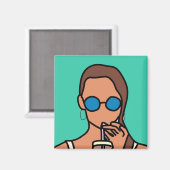 Meisje drink bubbelthee moderne tijd magneet (Voorkant / Achterkant)