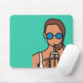 Meisje drink bubbelthee moderne tijd muismat (Met muis)