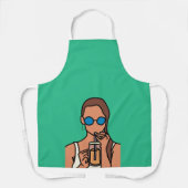 Meisje drink bubbelthee moderne tijd schort (Voorkant)