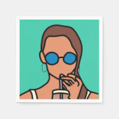 Meisje drink bubbelthee moderne tijd servet (Voorkant)