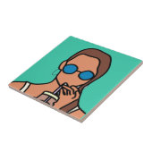 Meisje drink bubbelthee moderne tijd tegeltje (Zijkant)