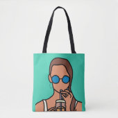 Meisje drink bubbelthee moderne tijd tote bag (Voorkant)
