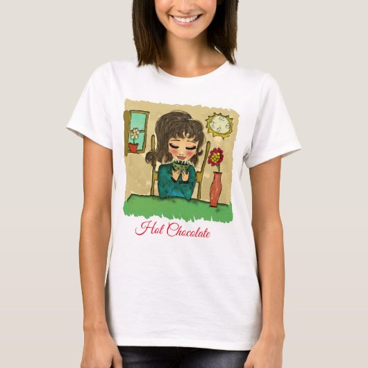 Meisje Drink warme chocolade T-Shirt (Voorkant)
