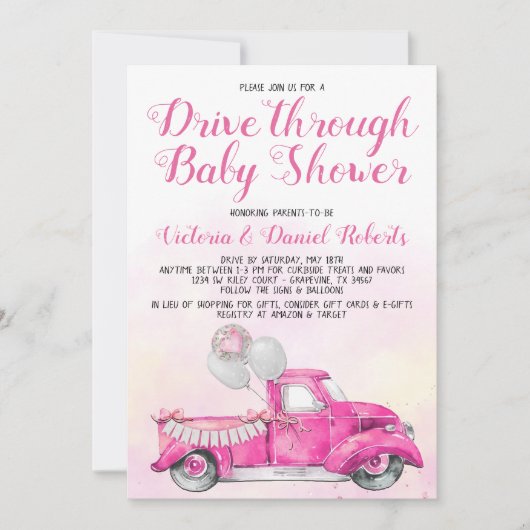 Meisje Drive Through Baby Shower Kaart (Voorkant)
