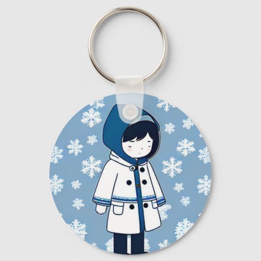 Meisje droevige sneeuwvlokken wit blauw repeating  sleutelhanger (Voorkant)