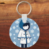Meisje droevige sneeuwvlokken wit blauw repeating  sleutelhanger (Achterkant)