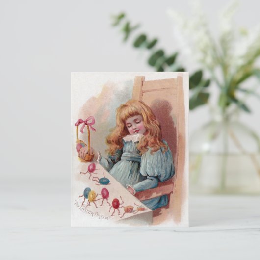 Meisje Dromen Van Animate Easter Eggs Feestdagenkaart (Staand voorkant)