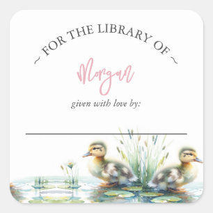 Meisje Duck Baby shower Bookplate Vierkante Sticker