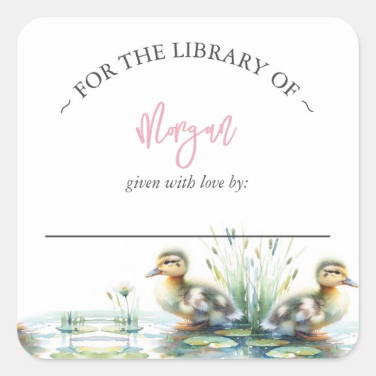 Meisje Duck Baby shower Bookplate Vierkante Sticker (Voorkant)