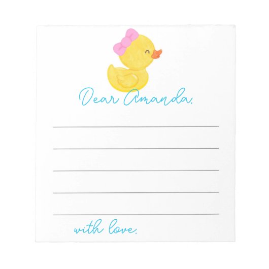 Meisje Ducky 1e verjaardag Capsule Note Sheets Notitieblok (Voorkant)