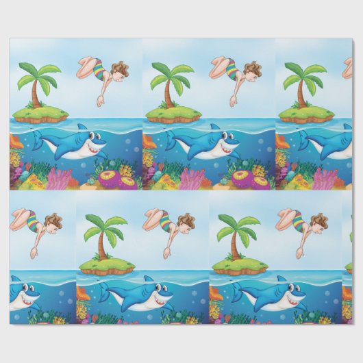 Meisje Duiken In De Oceaan Vriendelijke Shark Cora Cadeaupapier (Vlak)