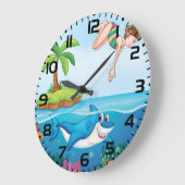 Meisje Duiken In De Oceaan Vriendelijke Shark Cora Grote Klok (Hoek)