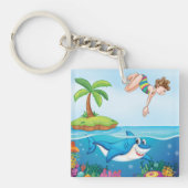 Meisje Duiken In De Oceaan Vriendelijke Shark Cora Sleutelhanger (Voorkant)